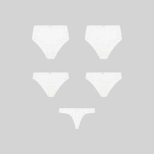 5 organic cotton underwear, two high waisted underwear, 2 bikini underwear and one cotton thong underwear