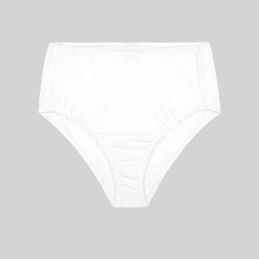 Elastic Ribbed Cotton High Waist Panty - Knickers - Brief - White - Bl –  Pure Night