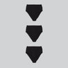 three pairs of black organic cotton high waisted underwear