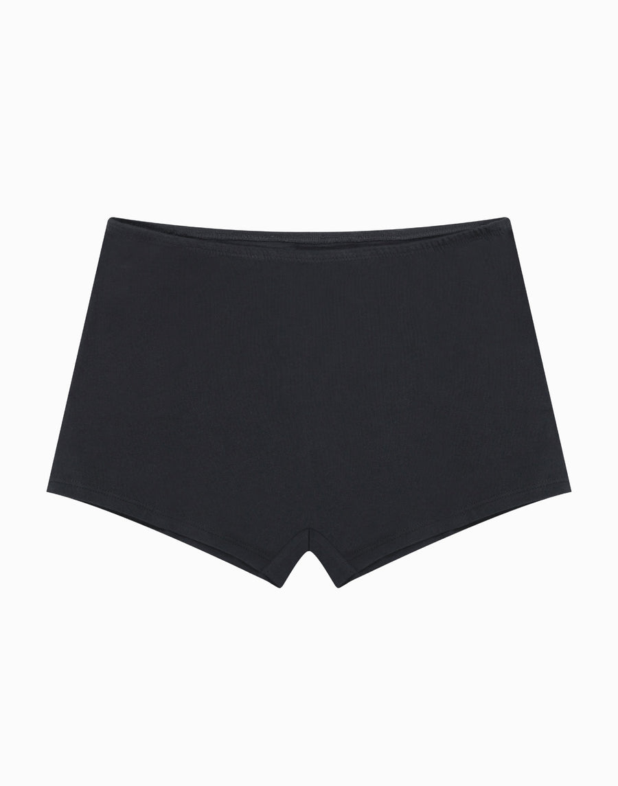 Organic cotton boyshort underwear for women in Black, flat lay | KENT